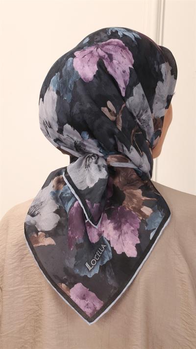 Locella Pamuk Vual Eşarp Siyah Mor-7