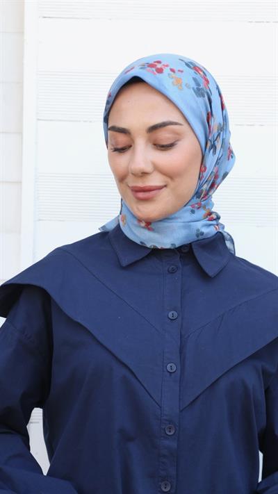 Locella Pamuk Vual Eşarp Mavi-1