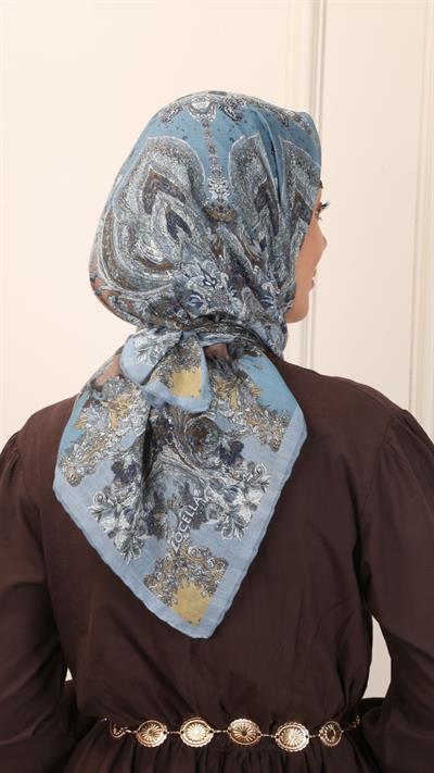 Locella Pamuk Vual Eşarp Mavi-1
