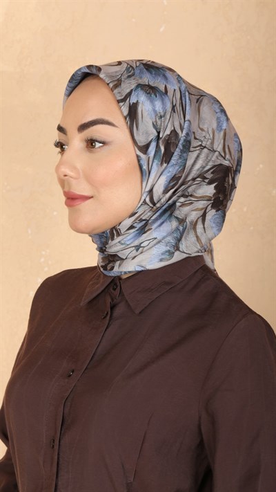 Locella Pamuk Vual Eşarp Kahve Mavi