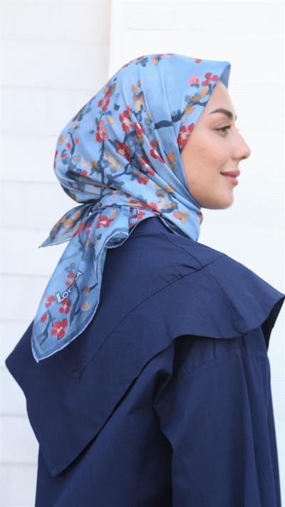 Locella Pamuk Vual Eşarp Mavi-1