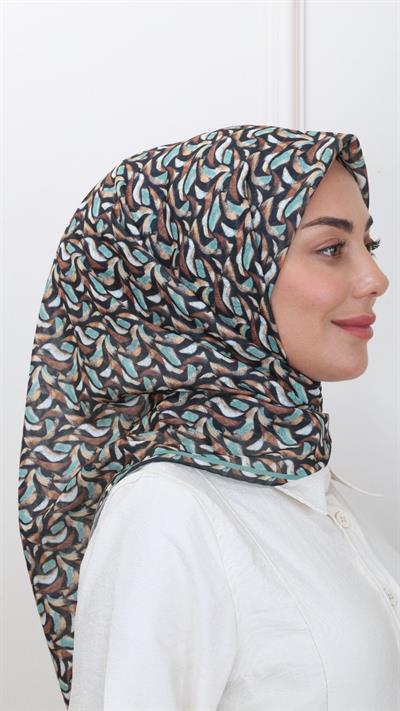 Locella Pamuk Vual Eşarp Siyah-Yeşil-9