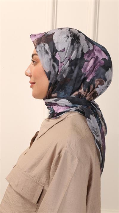 Locella Pamuk Vual Eşarp Siyah Mor-7