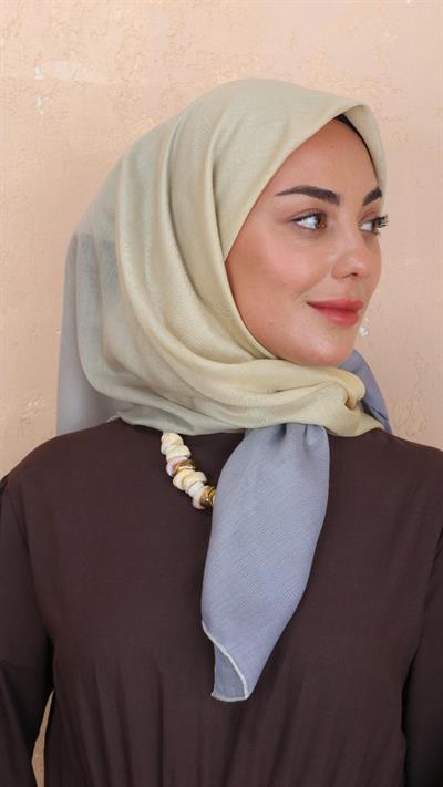 Locella Pamuk Vual Eşarp Açık Gri Sarı-11