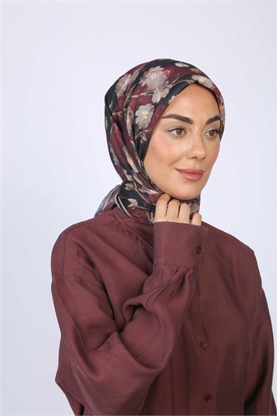 Locella Pamuk Vual Eşarp-Bordo Siyah