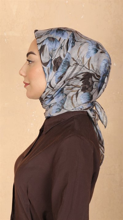 Locella Pamuk Vual Eşarp Kahve Mavi