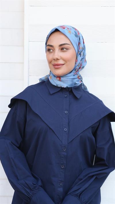 Locella Pamuk Vual Eşarp Mavi-1