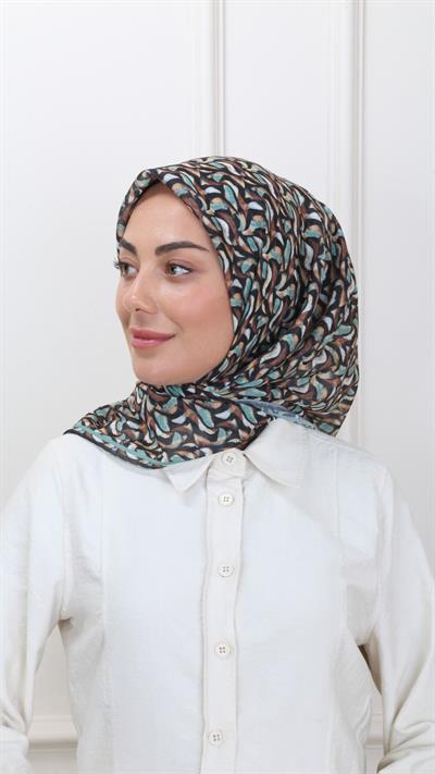 Locella Pamuk Vual Eşarp Siyah-Yeşil-9