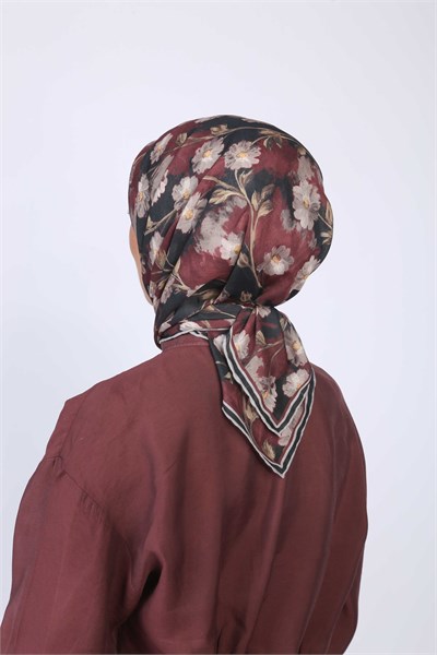 Locella Pamuk Vual Eşarp-Bordo Siyah