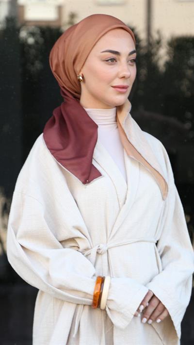 Locella Pamuk Vual Eşarp Bordo Karamel-1