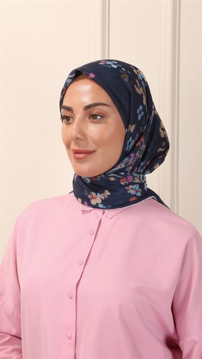 Locella Pamuk Vual Eşarp Koyu Mavi-5