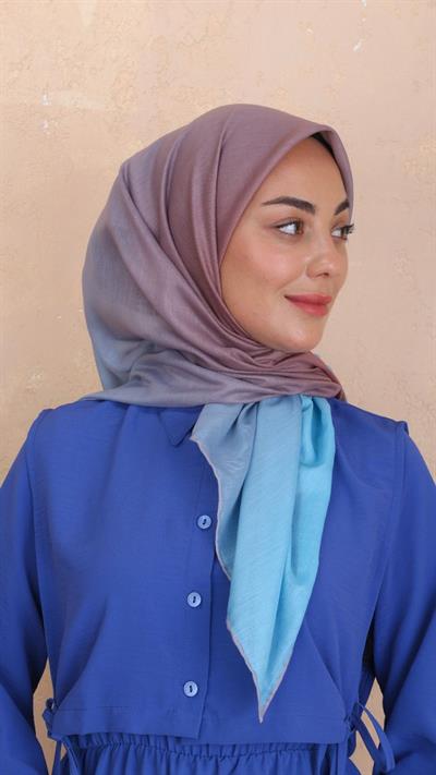 Locella Pamuk Vual Eşarp Mavi Kahve-16