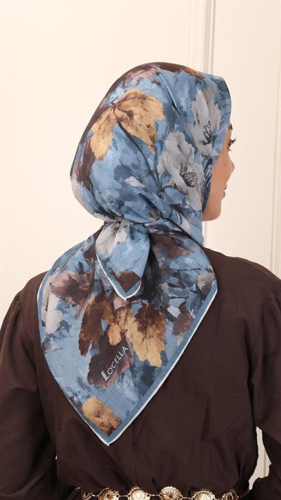 Locella Pamuk Vual Eşarp Mavi-9