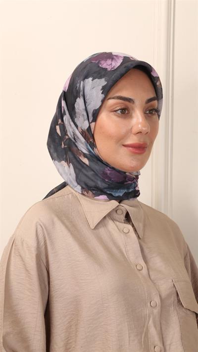 Locella Pamuk Vual Eşarp Siyah Mor-7