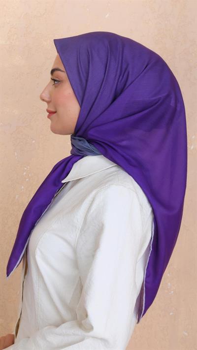 Locella Pamuk Vual Eşarp Canlı Mor Gri-24