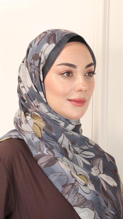 Desenli Pamuk Vual Şal Antrasit-3