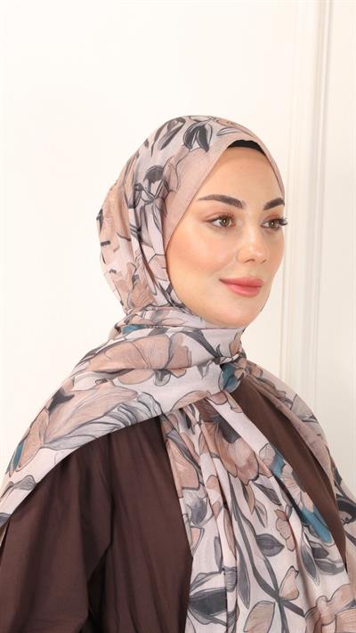 Desenli Pamuk Vual Şal Camel-7
