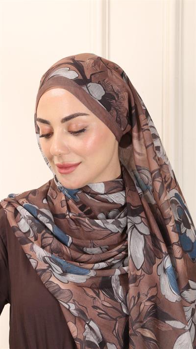 Desenli Pamuk Vual Şal Kahve-2