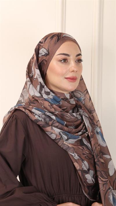 Desenli Pamuk Vual Şal Kahve-2