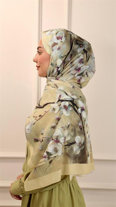 Desenli Pamuk Vual Şal Sakura Desen-2