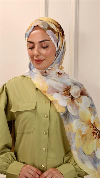Desenli Pamuk Vual Şal Sunflower Desen-5