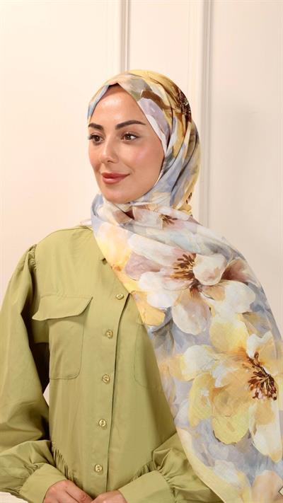 Desenli Pamuk Vual Şal Sunflower Desen-5