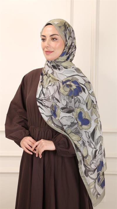 Desenli Pamuk Vual Şal Yağ Yeşili-5