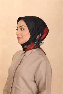 Locella Soft Pamuk Eşarp-Siyah Kırmızı