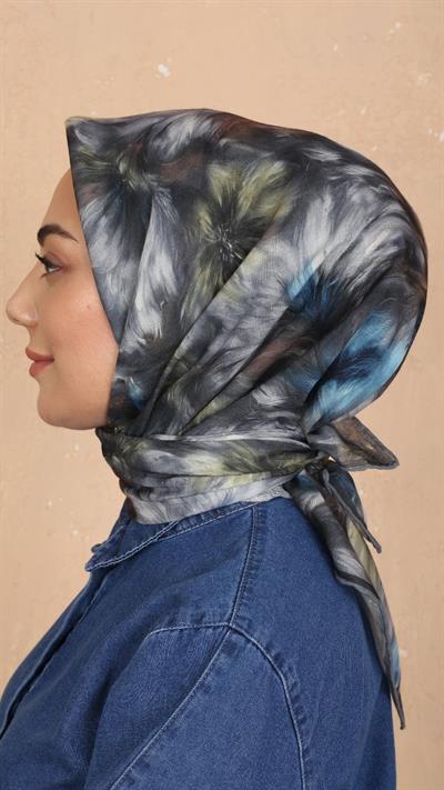 Locella Soft Pamuk Eşarp Siyah Mavi-4