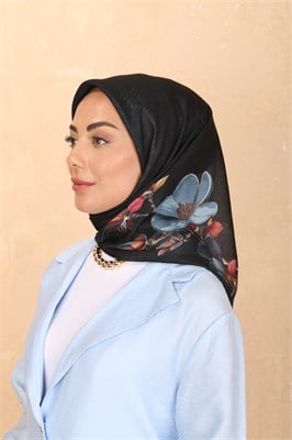 Locella Soft Pamuk Eşarp-Siyah Mavi