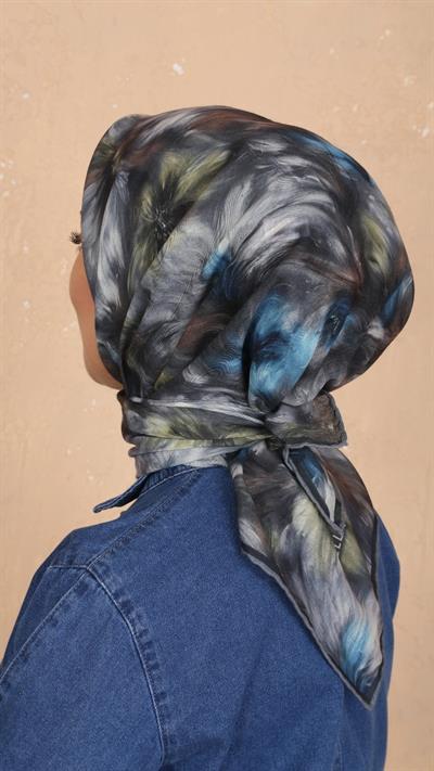 Locella Soft Pamuk Eşarp Siyah Mavi-4