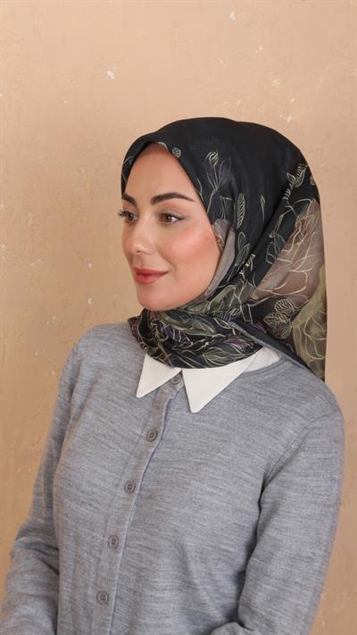 Locella Soft Pamuk Eşarp Siyah Yeşil