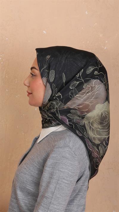 Locella Soft Pamuk Eşarp Siyah Yeşil