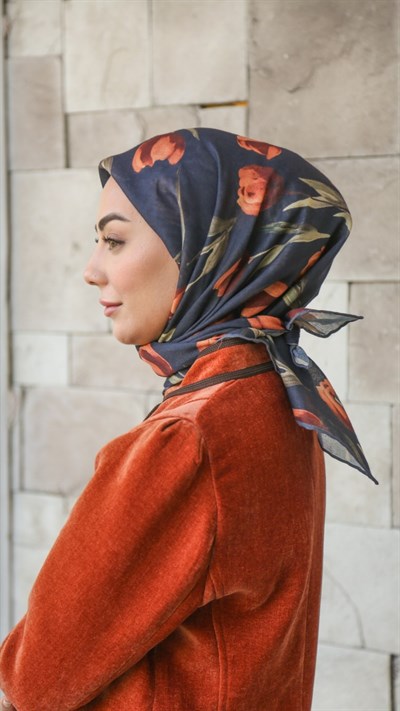 Locella Soft Pamuk Eşarp Lacivert Turuncu