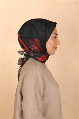 Locella Soft Pamuk Eşarp-Siyah Kırmızı