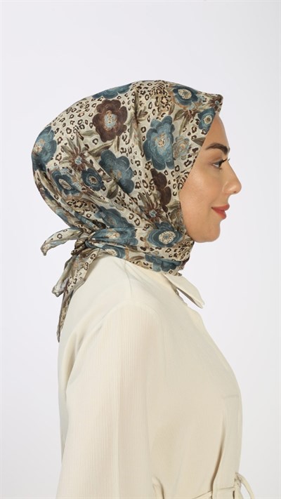 Locella Soft Pamuk Eşarp Krem Mavi