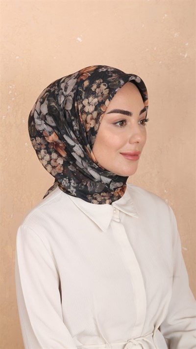 Locella Soft Pamuk Eşarp Siyah Turuncu