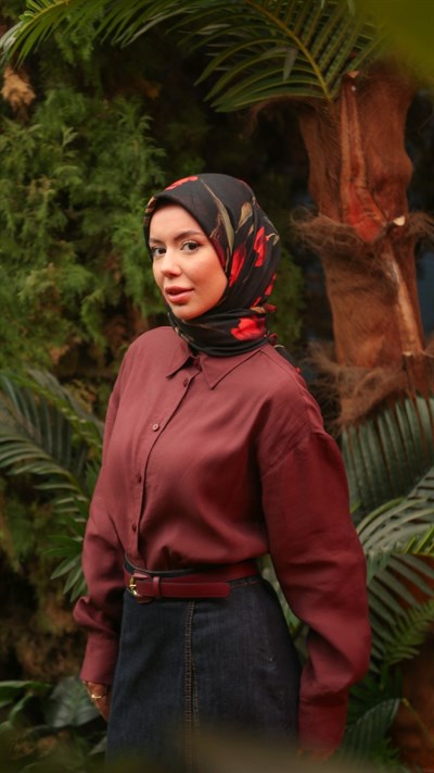 Locella Soft Pamuk Eşarp Siyah Kırmızı