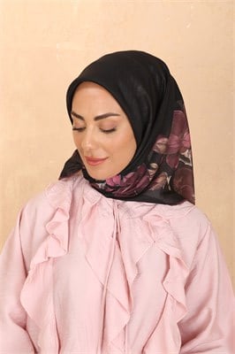 Locella Soft Pamuk Eşarp-Siyah Mürdüm