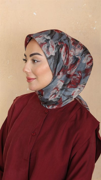 Locella Soft Pamuk Eşarp Gri Bordo