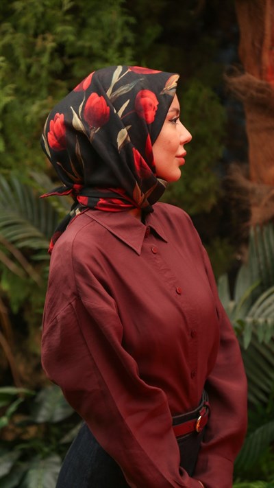 Locella Soft Pamuk Eşarp Siyah Kırmızı