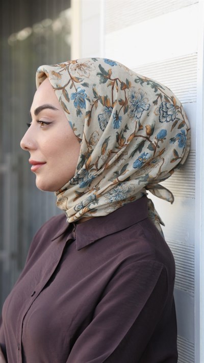 Locella Soft Pamuk Eşarp Bej Mavi