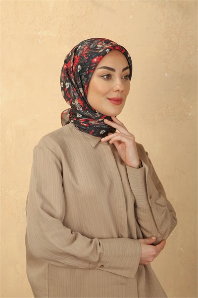 Locella Soft Pamuk Eşarp Siyah Kırmızı