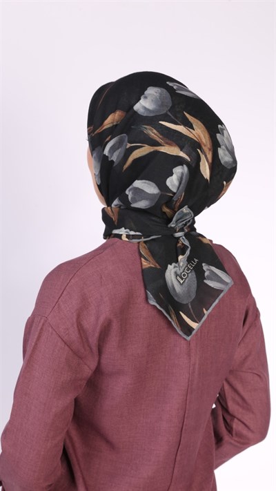 Locella Soft Pamuk Eşarp Siyah Gri