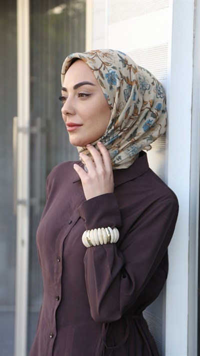 Locella Soft Pamuk Eşarp Bej Mavi