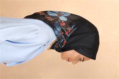 Locella Soft Pamuk Eşarp-Siyah Mavi