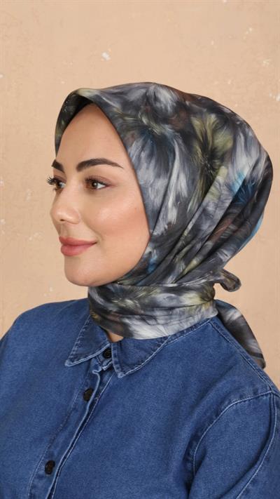 Locella Soft Pamuk Eşarp Siyah Mavi-4