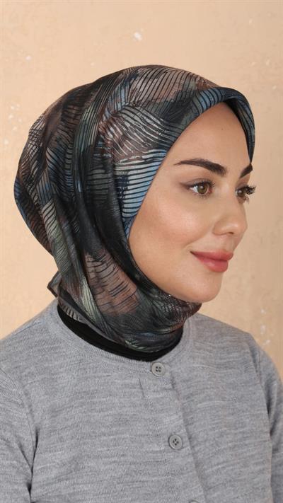 Locella Soft Pamuk Eşarp Siyah Mavi-11