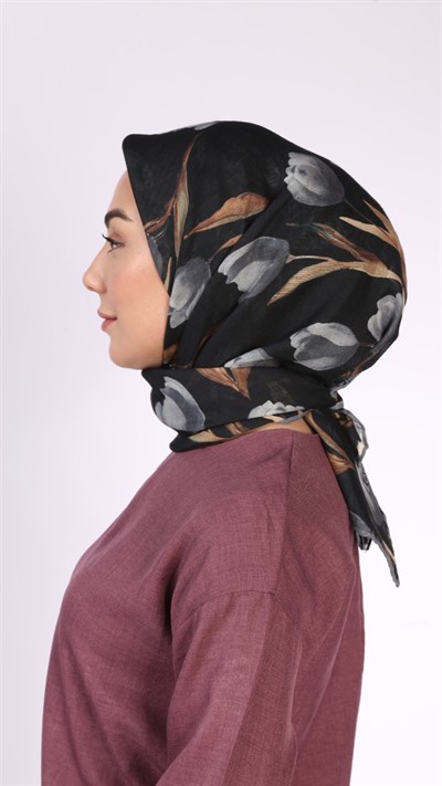 Locella Soft Pamuk Eşarp Siyah Gri