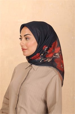 Locella Soft Pamuk Eşarp-Lacivert Kırmızı